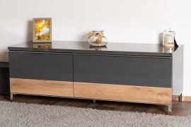 Meuble TV Vaitele 20 | Anthracite brillant & Noyer | 46 x 132 x 45 cm | Design moderne & finition haut de gamme