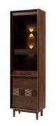 Vitrine avec charnière de porte à gauche / 58 x 43 x 204 cm / Noyer / Éclairage LED inclus / Armoire en verre / 1 tiroir / 2 portes / 5 compartiments / Verre trempé Antisol brun / Inginele 06