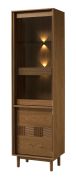 Vitrine avec charnière de porte à droite / 58 x 43 x 204 cm / Chêne caramel / Éclairage LED inclus / Armoire en verre / 1 tiroir / 2 portes / 5 compartiments / Verre trempé marron Antisol / Inginele 06