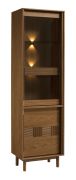 Vitrine avec charnière de porte à gauche / 58 x 43 x 204 cm / Chêne caramel / Éclairage LED inclus / Armoire en verre / 1 tiroir / 2 portes / 5 compartiments / Verre trempé Antisol brun / Inginele 06