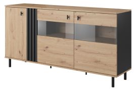 Commode Gardane 04, Couleur : Chêne / Anthracite - Dimensions : 82 x 165 x 40 cm (H x L x P)