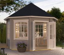 Abri de jardin G67 Gris clair avec plancher - 44 mm Maison en madriers, surface au sol : 9,50 m², Toit en toile