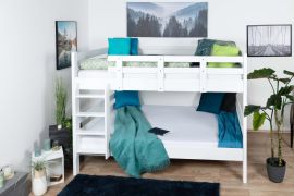 Lits superposés 140 x 190 cm pour adultes "Easy Premium Line" K24/n, tête et pied de lit droits, hêtre massif laqué blanc, convertibles