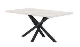 Table de salle à manger Ourense 02, Couleur : Marbre blanc / Noir - dimensions : 160 x 90 cm (l x p)