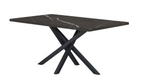 Table de salle à manger Ourense 02, Couleur : Marbre noir / Noir - dimensions : 160 x 90 cm (l x p)