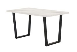 Table à manger Ourense 03 | Effet marbre blanc & pieds noirs | 140 x 80 cm | Design moderne et robuste