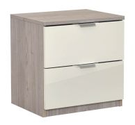 Table de chevet Sabadell 22 | Chêne / Beige brillant | 47 x 45 x 38 cm | 2 tiroirs pratiques