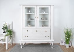 Vitrine Bignona 05, Couleur : Blanc pin - 158 x 125 x 42 cm (H x L x P)