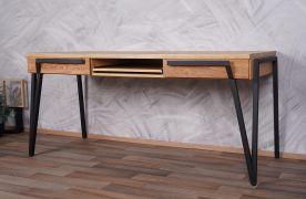 Bureau Kastav 49, Couleur : Chêne / Noir, massif partiel - 79 x 180 x 75 cm (H x L x P)