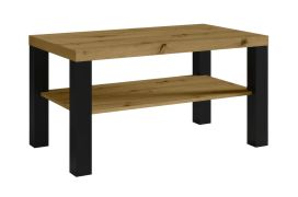 Table basse robuste "Temerin" 31a | Pieds foncés | Chêne Artisan & Noir mat | 115 x 65 x 51 cm | Style moderne | Grande surface de rangement