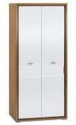 Armoire penderie Tempe 01 | Noyer / Blanc brillant | 2 portes, 3 compartiments | 203 x 92 x 62 cm