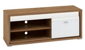 Meuble TV Tempe 10 | Noyer & Blanc Brillant | 56 x 138 x 41 cm | 1 porte, 3 compartiments