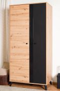 Armoire penderie Lassila 01 | Espace optimisé | 2 portes, 5 compartiments | Chêne Artisan/Noir | 191 x 92 x 54 cm
