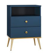 Grande table de nuit Kumpula 10, Couleur : Bleu foncé - Dimensions : 70 x 50 x 34 cm (h x l x p), avec 2 tiroirs et 1 compartiment