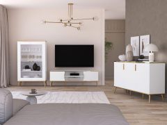 Ensemble salon moderne 3 pièces Breckenridge | Soft-Close | Blanc & Or | Rangement élégant