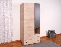 Chambre d'adolescent - Armoire à portes battantes / Penderie Chiny 03, Couleur : Chêne / Gris - Dimensions : 190 x 80 x 50 cm (H x L x P)