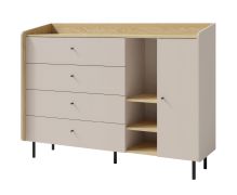 Commode bicolore Sampont 07 | Beige & chêne clair | 115 x 155 x 42 cm | 6 compartiments & 4 tiroirs | Montage rapide