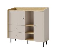 Commode moderne Sampont 08 | Beige & chêne clair | 115 x 125 x 42 cm | 8 compartiments & 2 tiroirs