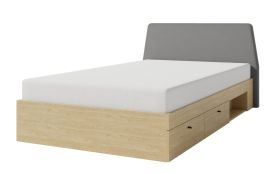 Lit simple moderne Sampont 13 | 2 tiroirs | Espace 120 x 200 cm | Chêne clair | Finitions ABS