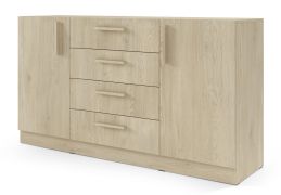 Commode / Couleur : Chêne Cremona / 156 x 40 x 85 cm / 2 portes / 4 tiroirs / Chants ABS / 4 compartiments / 2 étagères / Edegem 07