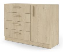 Commode / 4 tiroirs / 1 porte / chants ABS / 2 compartiments / 1 étagère / Couleur : Chêne cremona /121 x 40 x 85 cm / Edegem 08