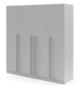 Penderie / Armoire à portes battantes / 4 portes / 200 x 61 x 210 cm / Couleur : gris platine / 3 tringles à vêtements / 7 compartiments / Chants ABS / Edegem 01
