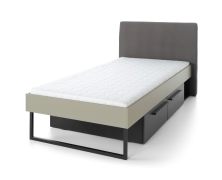 Lit simple avec 2 tiroirs Authie 12 | Mint vert & noir | Couchage 90 x 200 cm | Tête de lit tissu | Finitions ABS