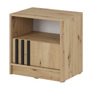 Table de nuit Leeds 38 | 52 x 51 x 38 cm | Chêne Artisan | 1 tiroir, 1 niche spacieuse | Lattes noires | Bords ABS