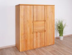 Commode haute Kapiti 21 avec système de fermeture Soft-Close, excellente qualité, cœur de hêtre massif huilé, dimensions : 129 x 111 x 45 cm, quatre portes, un tiroir
