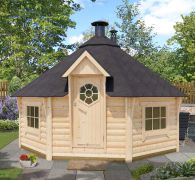 Abri barbecue et sauna Eisenhut 12 - Dimensions : 454 x 492 x 330 (L x P x H), Surface au sol : 17 m², Toit en toile