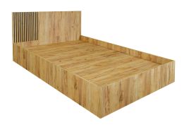 Lit simple Calmuco 13 / Chêne Craft Or / Noir / Surface de couchage 120 x 200 cm / Lit d'appoint / Chants ABS / Tête de lit au design élégant et strié