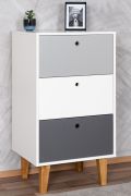 Commode chambre ado Syrina 17 | Blanc / Gris | 96 x 54 x 45 cm | 3 tiroirs spacieux | Design moderne