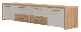 Meuble TV Gataivai 26 | Beige brillant & noyer | 219 cm large | 4 tiroirs, 2 portes