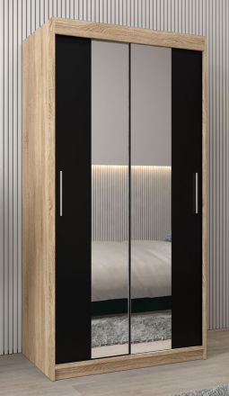 Armoire à portes coulissantes / Penderie Bisaurin 1B avec miroir, Couleur : Chêne de Sonoma / Wengé - Dimensions : 200 x 100 x 62 cm ( H x L x P)