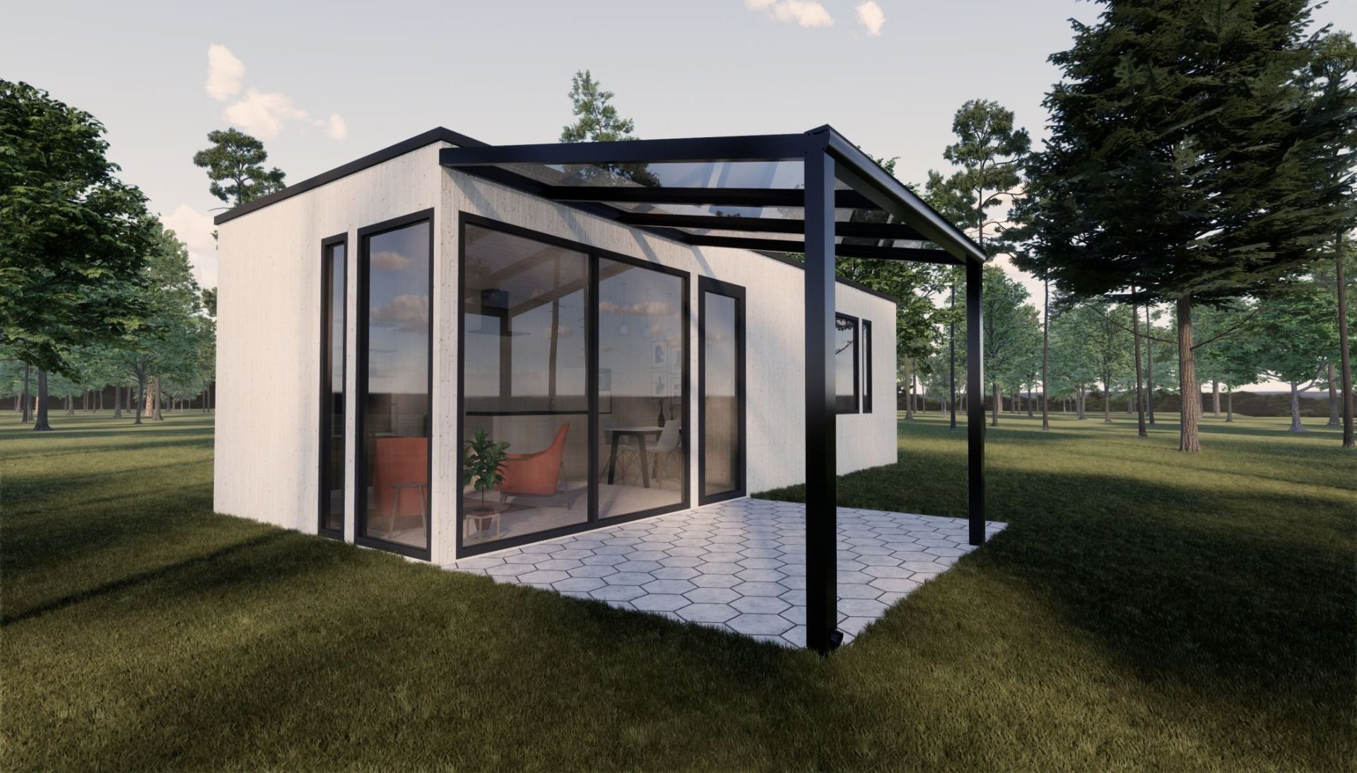 Abri de terrasse XL 01, Toit : verre transparent 10 mm, Surface au sol : 12,24 m² - Dimensions : 400 x 306 cm (l x L)