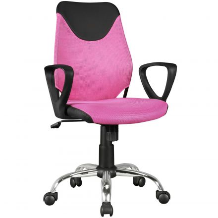 Chaise de bureau pour enfants et adolescents Apolo 93, Couleur : Rose / Noir, avec revêtement en mesh résistant