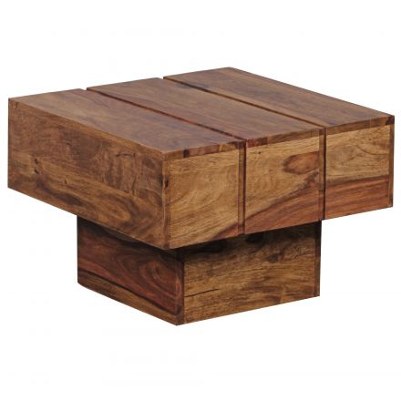 Table d'appoint carrée en bois massif de sheesham, couleur : sheesham - dimensions : 30 x 44 x 44 cm (h x l x p), avec pied massif
