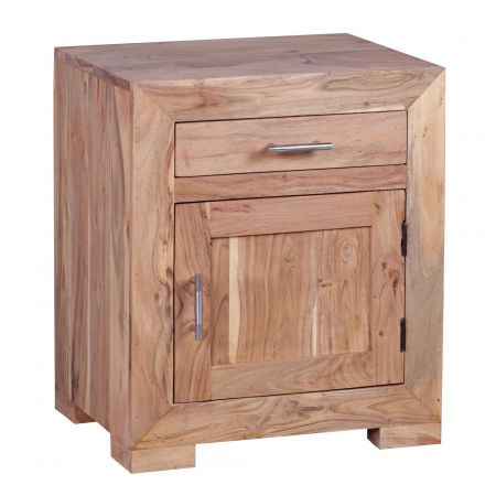Table de chevet en bois massif d'acacia, couleur acacia - dimensions : 60 x 50 x 40 cm (h x l x p), idéal pour les lits boxspring