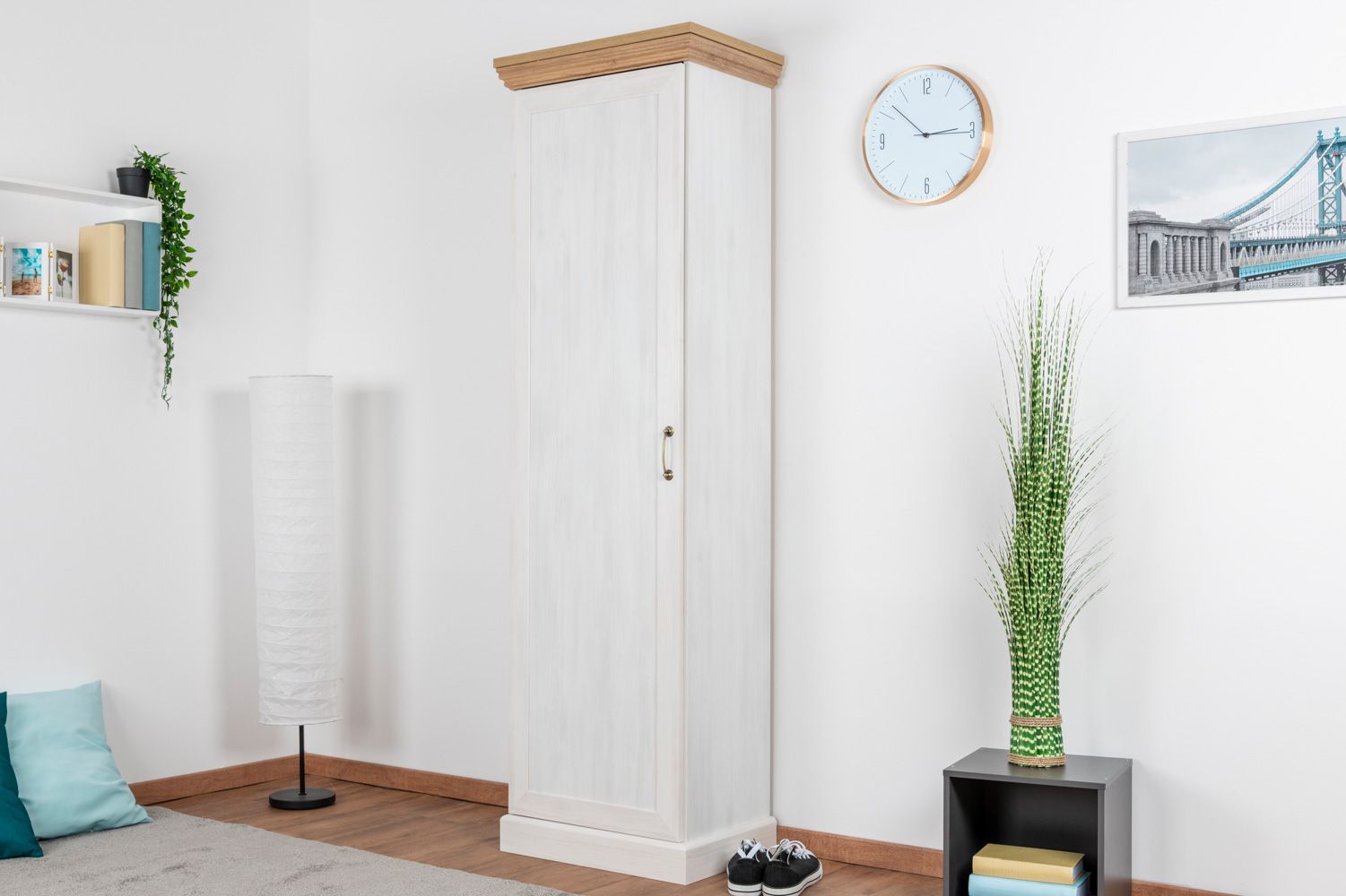 Armoire à portes battantes / Penderie Badile 11, Couleur : Pin blanc / Brun - 187 x 57 x 39 cm (h x l x p)