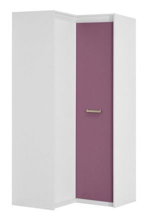 Chambre d'enfant - Armoire à portes battantes / Armoire d'angle Koa 04, Couleur : Blanc / Violet - Dimensions : 203 x 98 x 98 cm (H x L x P)
