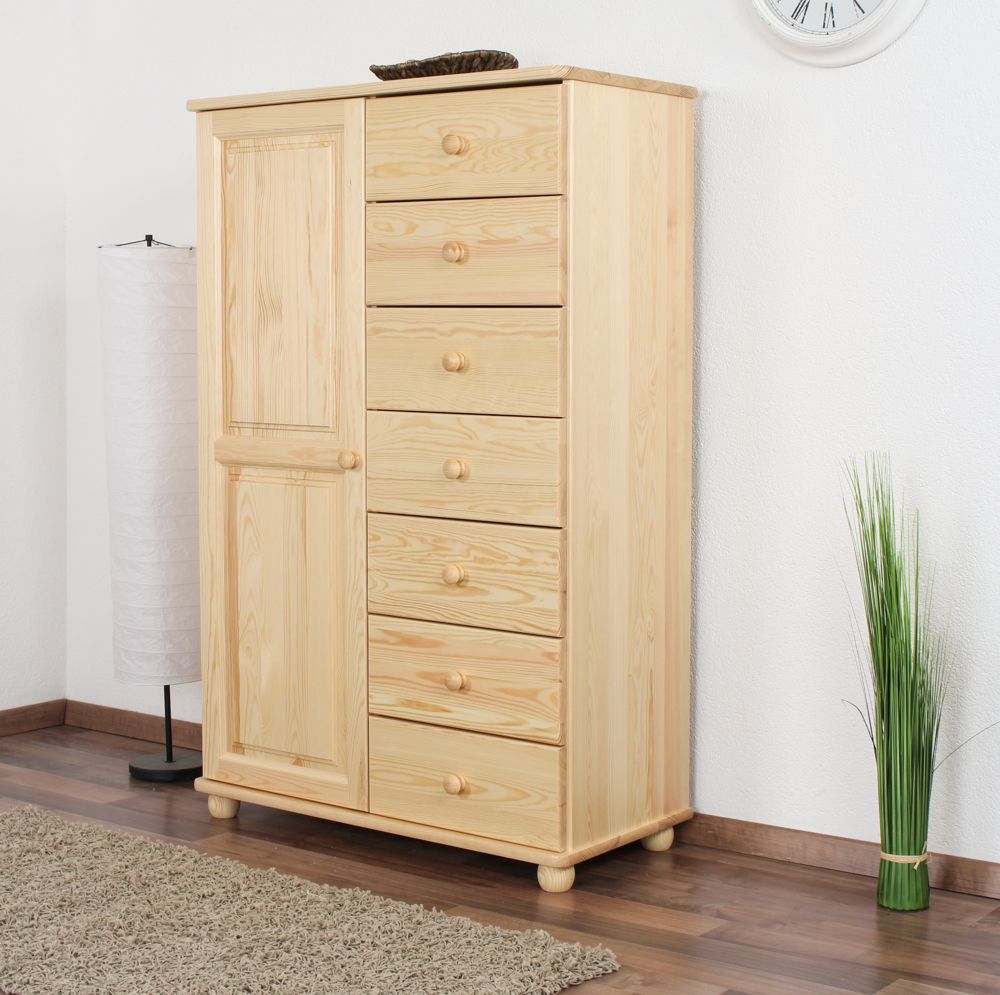 Commode en bois de pin massif, naturel Junco 155 - Dimensions 140 x 90 x 42 cm (h x l x p)