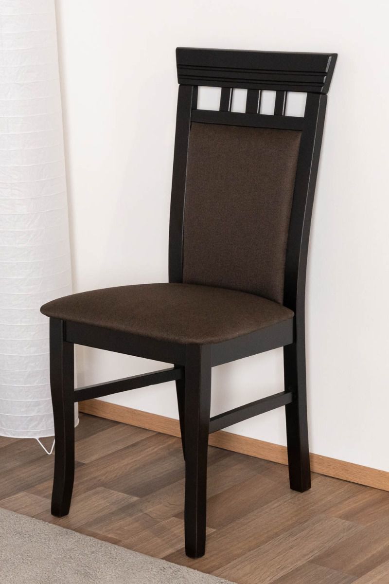 Chaise moderne en hêtre massif massif couleur noyer Junco 249, assise rembourrée marron, 98 x 48 x 50 cm, très stable