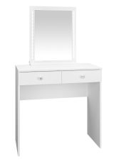 Coiffeuse Collegedale 01, Couleur : Blanc - Dimensions : 140 x 80 x 40 cm (h x l x p), avec 2 tiroirs et miroir