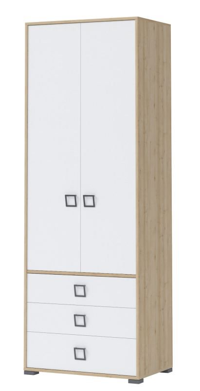 Armoire à portes battantes / armoire 18, couleur : hêtre / blanc - 236 x 84 x 56 cm (h x l x p)
