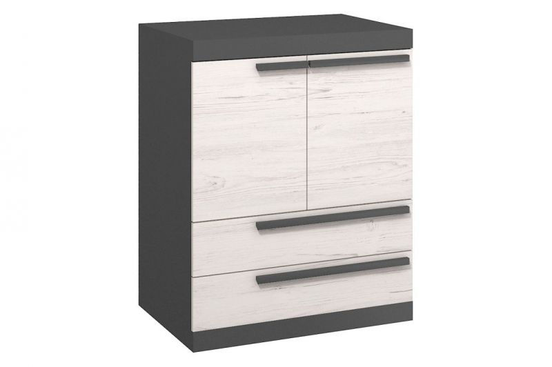 Commode Sidi 02, couleur : gris / blanc pin - 101 x 80 x 41 cm (h x l x p)