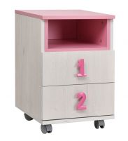 Chambre d'enfant - piédestal mobile Luis 23, couleur : chêne blanc / rose - 60 x 40 x 42 cm (H x L x P)