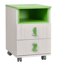 Chambre d'enfant - piédestal mobile Luis 23, couleur : chêne blanc / vert - 60 x 40 x 42 cm (H x L x P)