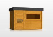 Abri de sauna Lut 40 mm avec grande fenêtre panoramique, Couleur : Chêne / Anthracite - Dimensions extérieures (l x p) : 354 x 204 cm