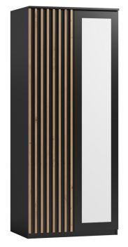 Armoire avec beaucoup d'espace de rangement Cikarang 12, Couleur : Noir / Chêne - Dimensions : 200 x 84 x 60 cm (h x l x p)