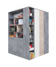 Chambre d'adolescents - armoire à portes battantes / armoire d'angle Lede 01, couleur : gris / chêne / blanc - Dimensions : 190 x 135 x 135 cm (H x L x P)